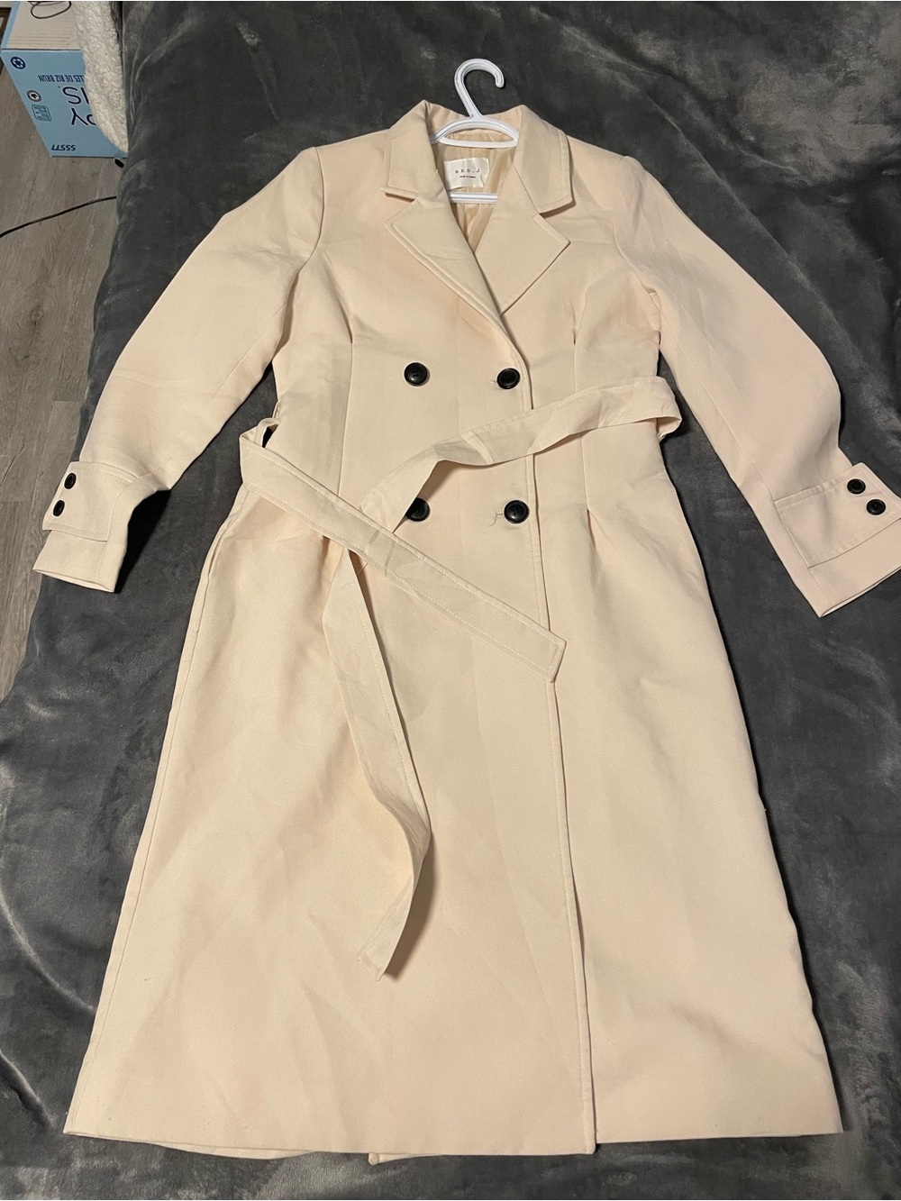 Red Double-Breasted Trench Coat in Cream